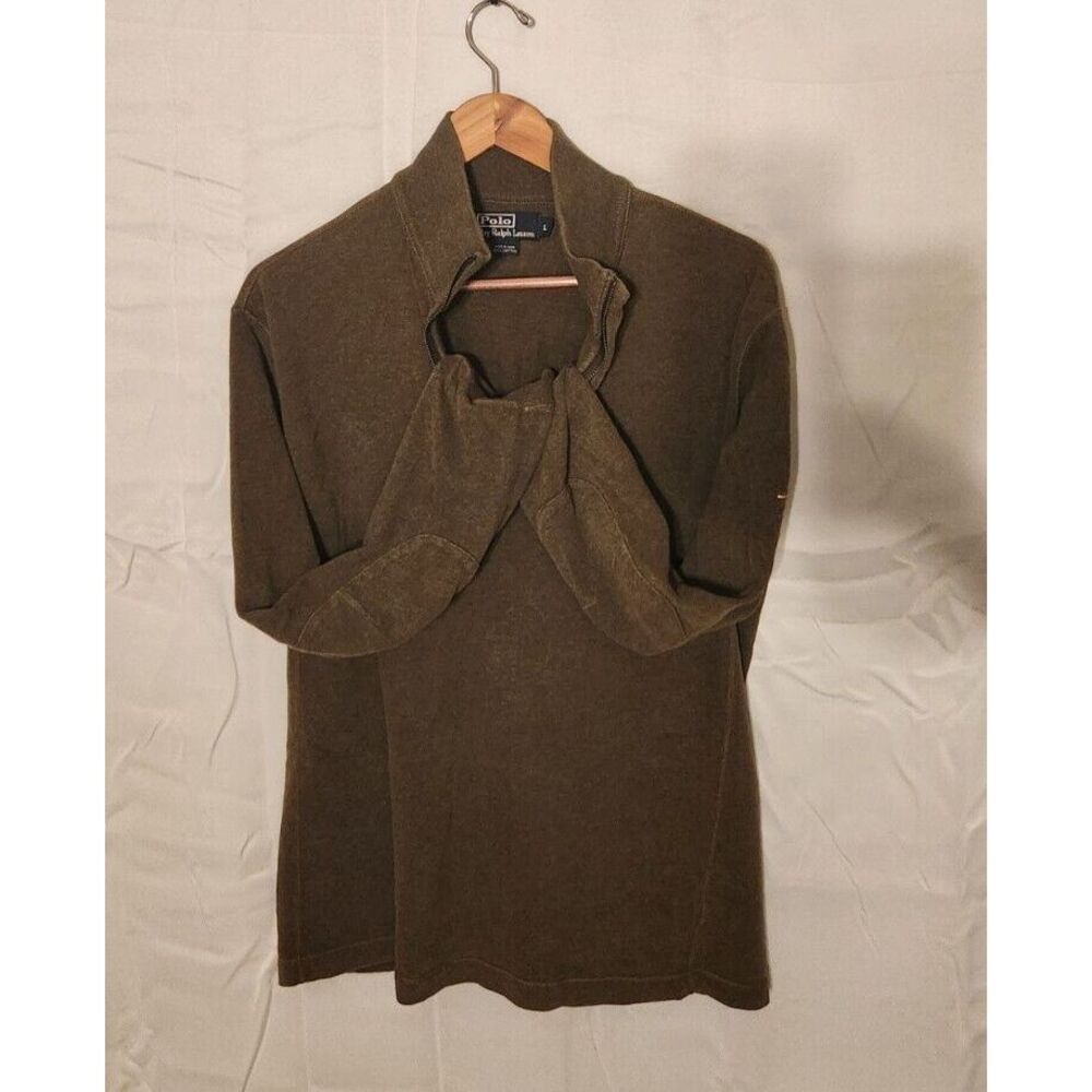 Polo Ralph Lauren 1/4 Zip Sweater L Green Fleece Stowe Mountain Club Pullover